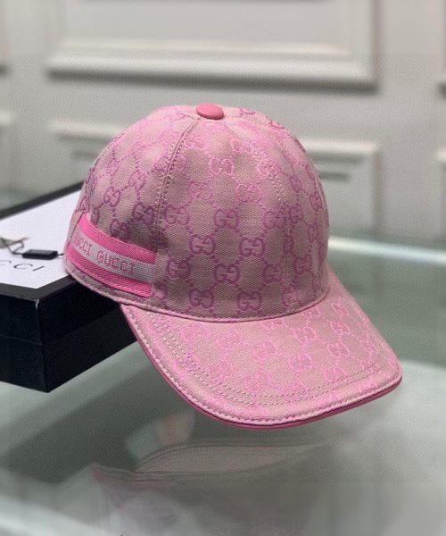 Gucci Original GG Canvas Baseball Hat With Web Pink GG Hat