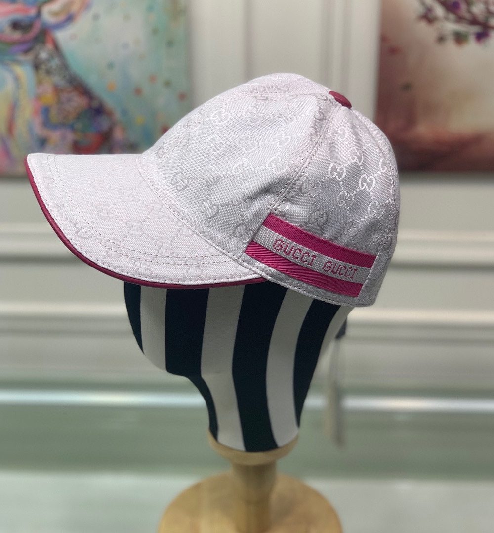Gucci Original GG Canvas Baseball Hat With Web Pink GG Hat
