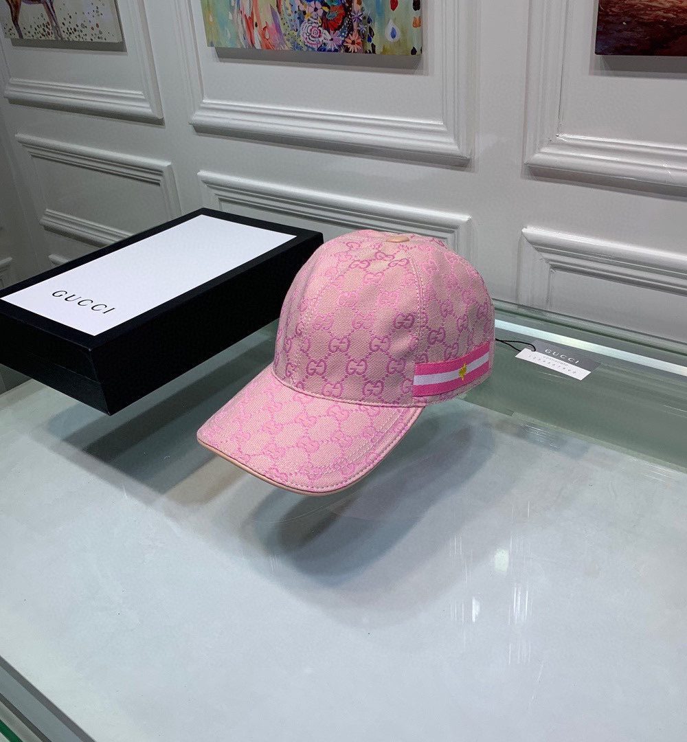 Gucci Original GG Canvas Baseball Hat With Web Pink GG Hat