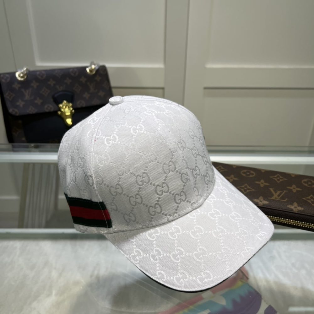 Gucci Original GG Canvas Baseball Hat With Web White GG Hat - Image 2