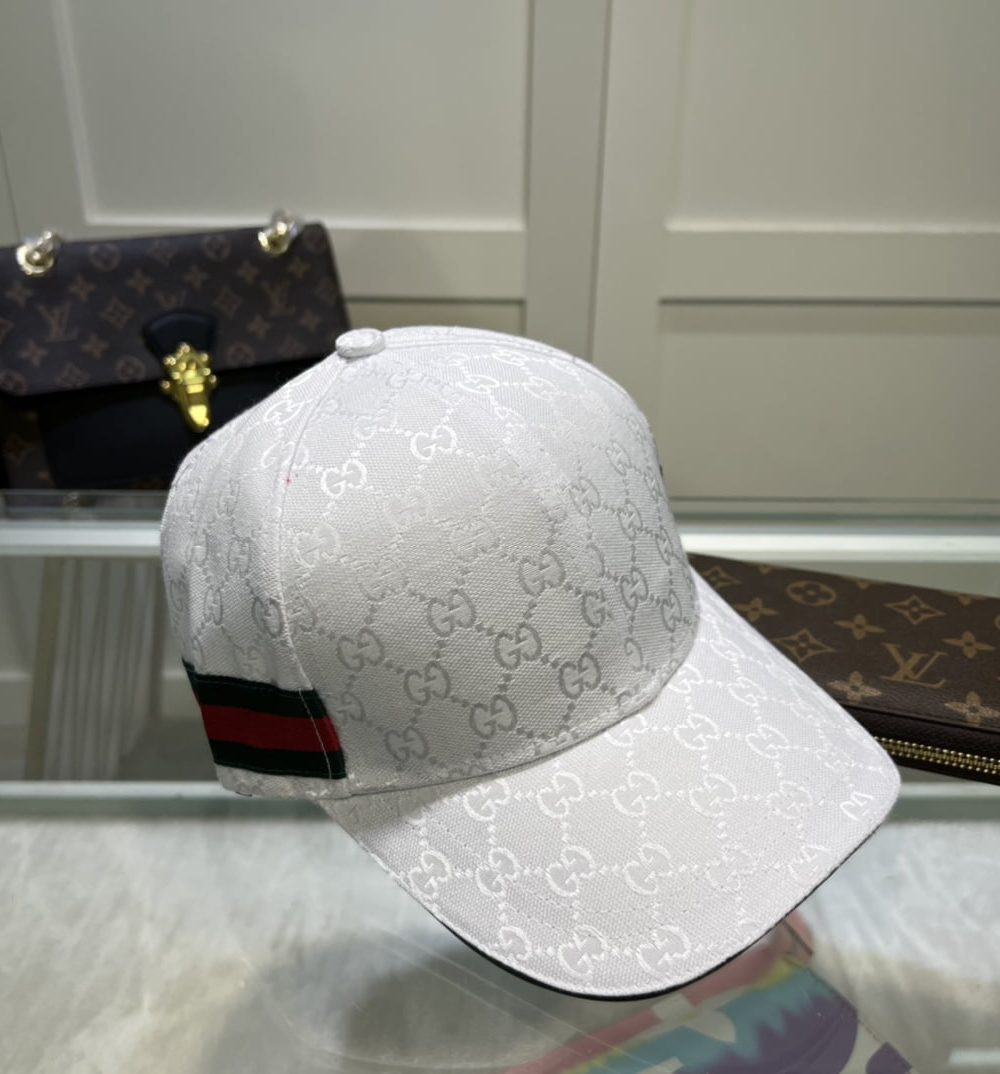 Gucci Original GG Canvas Baseball Hat With Web White GG Hat