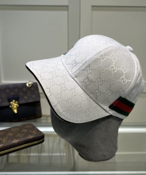 Gucci Original GG Canvas Baseball Hat With Web White GG Hat