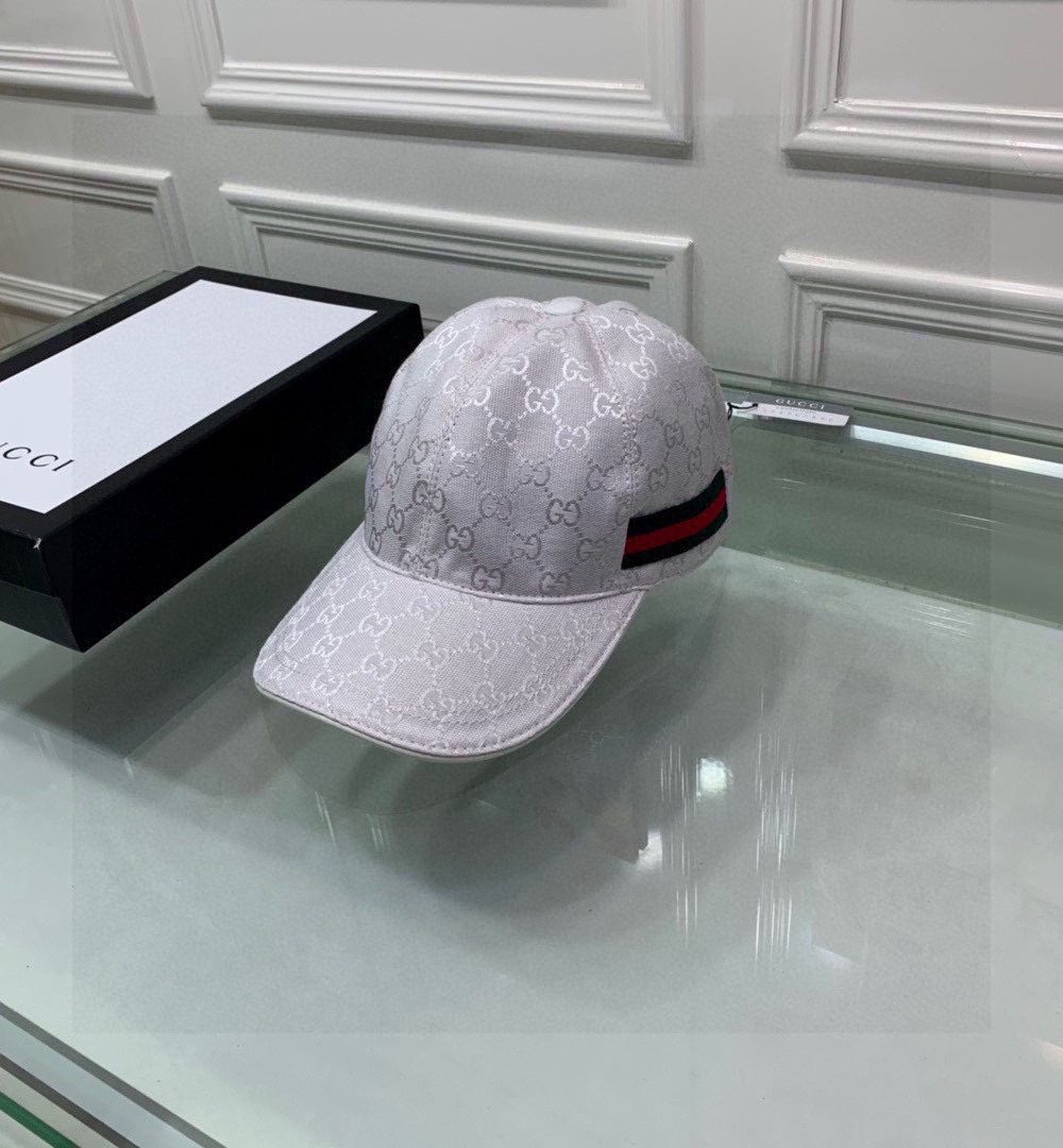 Gucci Original GG Canvas Baseball Hat With Web White GG Hat