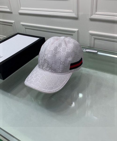 Gucci Original GG Canvas Baseball Hat With Web White GG Hat