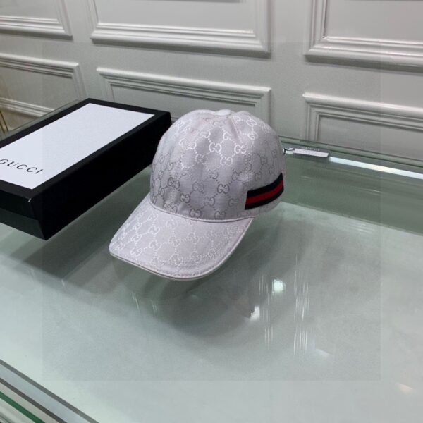 Gucci Original GG Canvas Baseball Hat With Web White GG Hat