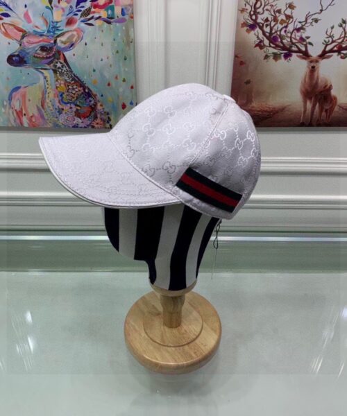 Gucci Original GG Canvas Baseball Hat With Web White GG Hat
