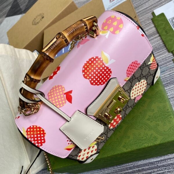 1:1 Replica Gucci Padlock GG Small amboo Strawberry Shoulder Bag Beige For Women, Women's Bags 9.5in/24cm GG