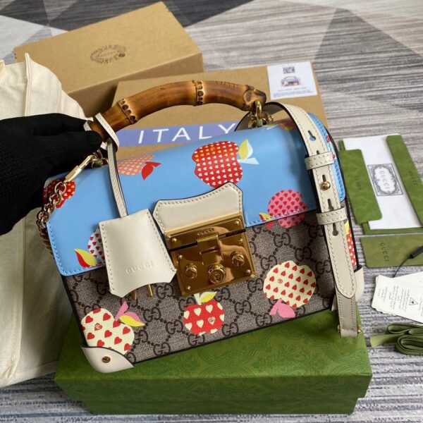 1:1 Replica Gucci Padlock GG Small amboo Strawberry Shoulder Bag Beige For Women, Women's Bags 9.5in/24cm GG