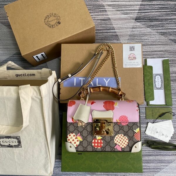 1:1 Replica Gucci Padlock GG Small amboo Strawberry Shoulder Bag Beige For Women, Women's Bags 9.5in/24cm GG