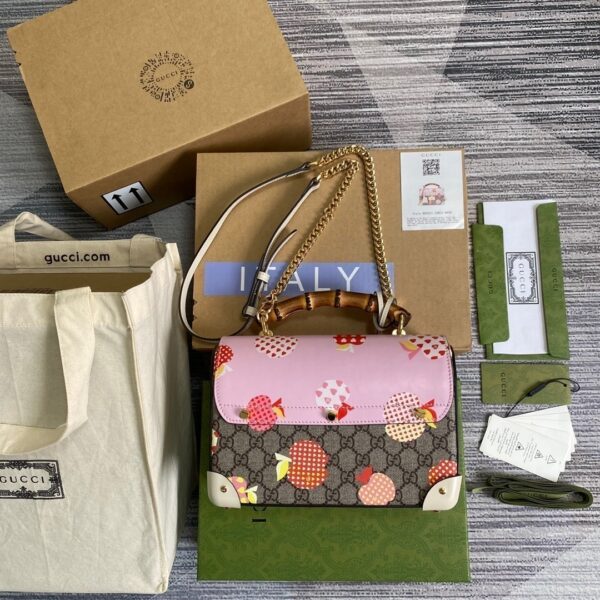 1:1 Replica Gucci Padlock GG Small amboo Strawberry Shoulder Bag Beige For Women, Women's Bags 9.5in/24cm GG