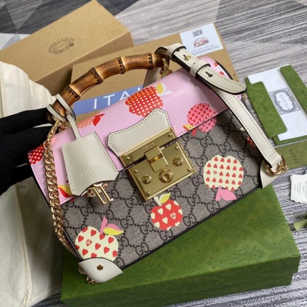 1:1 Replica Gucci Padlock GG Small amboo Strawberry Shoulder Bag Beige For Women, Women's Bags 9.5in/24cm GG
