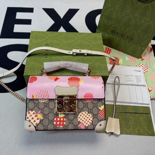 1:1 Replica Gucci Padlock GG Small amboo Strawberry Shoulder Bag Beige For Women, Women's Bags 9.5in/24cm GG