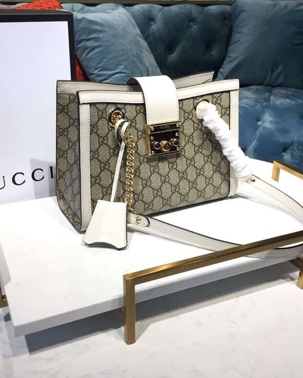 1:1 Replica Gucci Padlock Small GG Shoulder Bag A Material With Low Environmental Impact With White For Women 10in/26cm GG 498156 KHNKG 9761