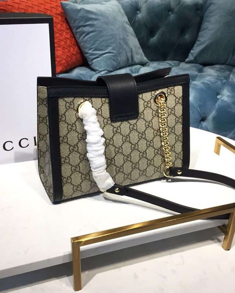 1:1 Replica Gucci Padlock Small GG Shoulder Bag Beige/Ebony GG Supreme Canvas With Black For Women 10in/26cm GG 498156 KHNKG 9769