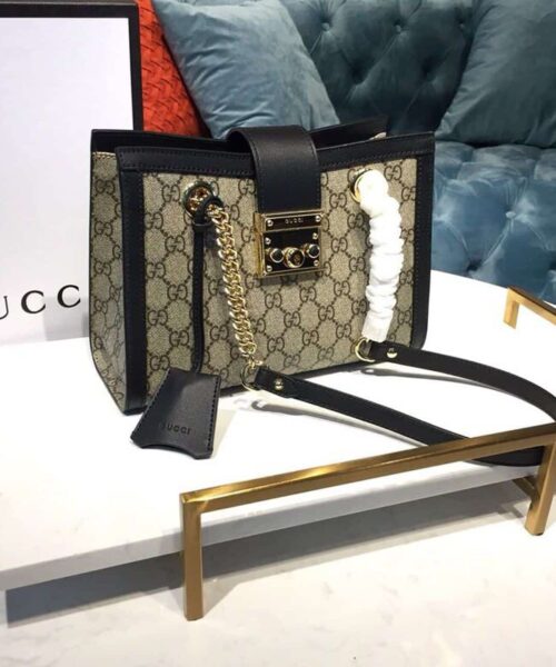 1:1 Replica Gucci Padlock Small GG Shoulder Bag Beige/Ebony GG Supreme Canvas With Black For Women 10in/26cm GG 498156 KHNKG 9769