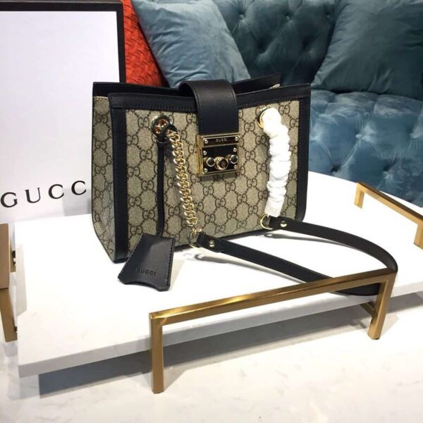 1:1 Replica Gucci Padlock Small GG Shoulder Bag Beige/Ebony GG Supreme Canvas With Black For Women 10in/26cm GG 498156 KHNKG 9769
