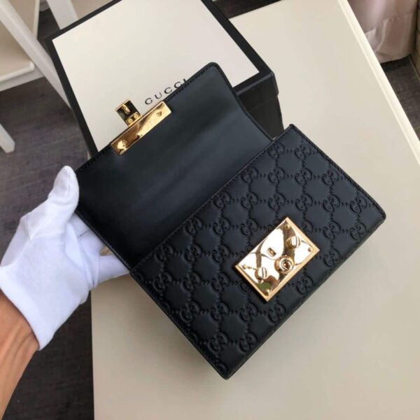 1:1 Replica Gucci Padlock Small Gucci Signature Shoulder Bag Black Gucci Signature For Women 7.9in/20cm GG 409487 CWC1G 1000