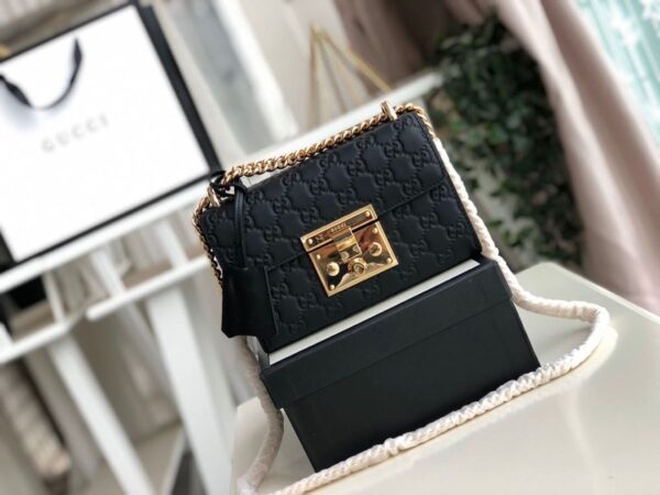 1:1 Replica Gucci Padlock Small Gucci Signature Shoulder Bag Black Gucci Signature For Women 7.9in/20cm GG 409487 CWC1G 1000