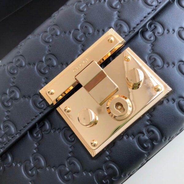 1:1 Replica Gucci Padlock Small Gucci Signature Shoulder Bag Black Gucci Signature For Women 7.9in/20cm GG 409487 CWC1G 1000