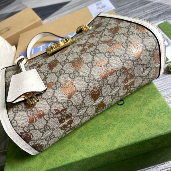 1:1 Replica Gucci Padlock Small Gucci Strawberry Shoulder Bag Beige For Women, Women's Bags 10in/26cm GG