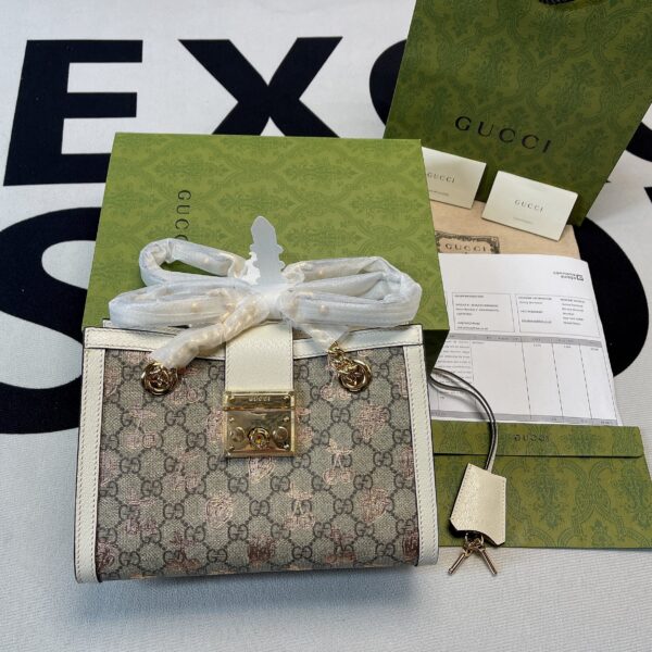 1:1 Replica Gucci Padlock Small Gucci Strawberry Shoulder Bag Beige For Women, Women's Bags 10in/26cm GG