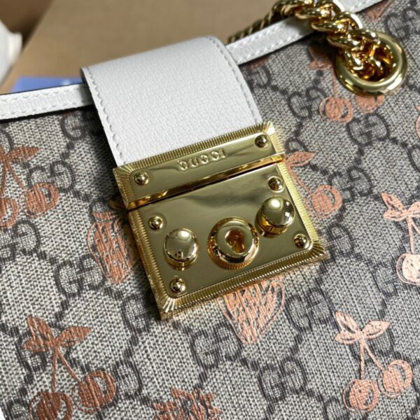 1:1 Replica Gucci Padlock Small Gucci Strawberry Shoulder Bag Beige For Women, Women's Bags 10in/26cm GG