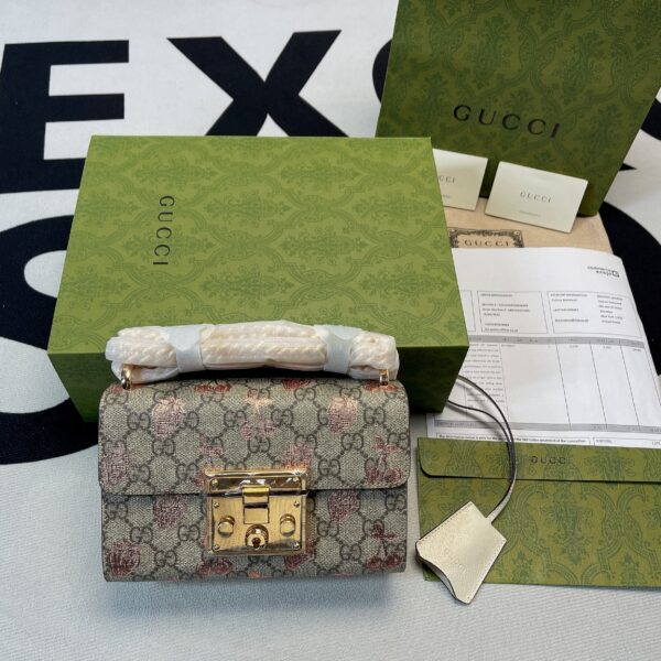 1:1 Replica Gucci Padlock Small Gucci Strawberry Shoulder Bag Beige For Women, Women's Bags 7.9in/20cm GG