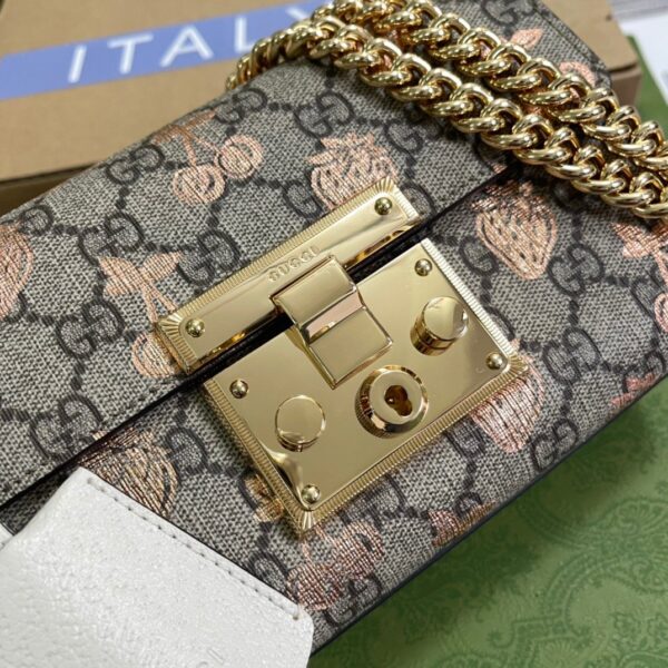 1:1 Replica Gucci Padlock Small Gucci Strawberry Shoulder Bag Beige For Women, Women's Bags 7.9in/20cm GG