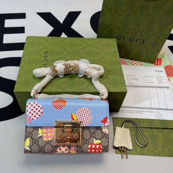 1:1 Replica Gucci Padlock Small Gucci Strawberry Shoulder Bag Beige For Women, Women's Bags 7.9in/20cm GG