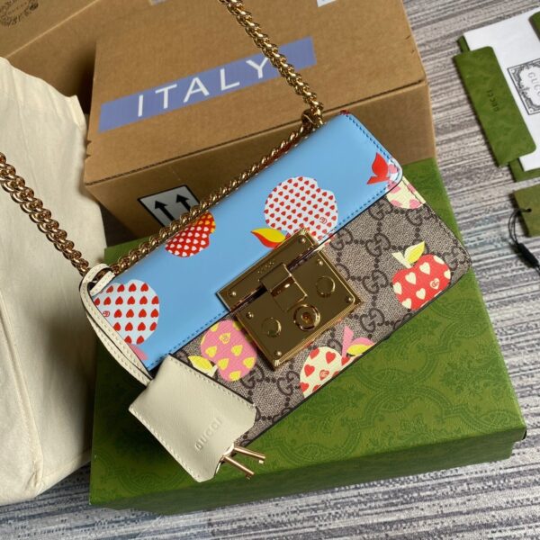 1:1 Replica Gucci Padlock Small Gucci Strawberry Shoulder Bag Beige For Women, Women's Bags 7.9in/20cm GG