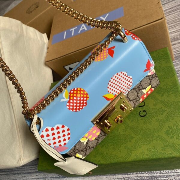 1:1 Replica Gucci Padlock Small Gucci Strawberry Shoulder Bag Beige For Women, Women's Bags 7.9in/20cm GG