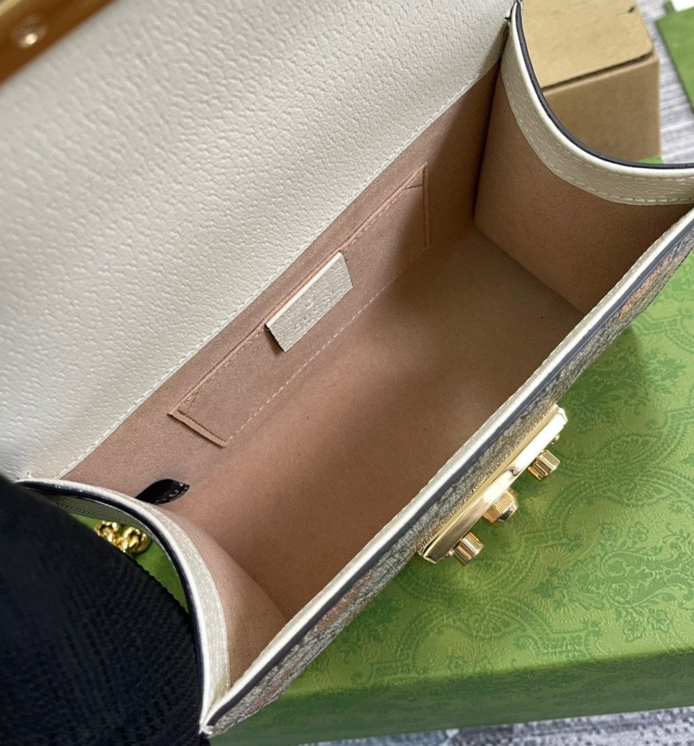 1:1 Replica Gucci Padlock Small Gucci Strawberry Shoulder Bag Beige For Women, Women's Bags 7.9in/20cm GG