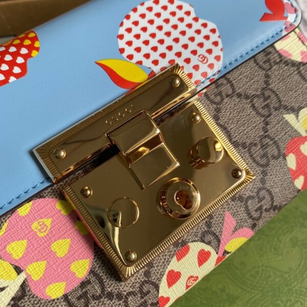 1:1 Replica Gucci Padlock Small Gucci Strawberry Shoulder Bag Beige For Women, Women's Bags 7.9in/20cm GG