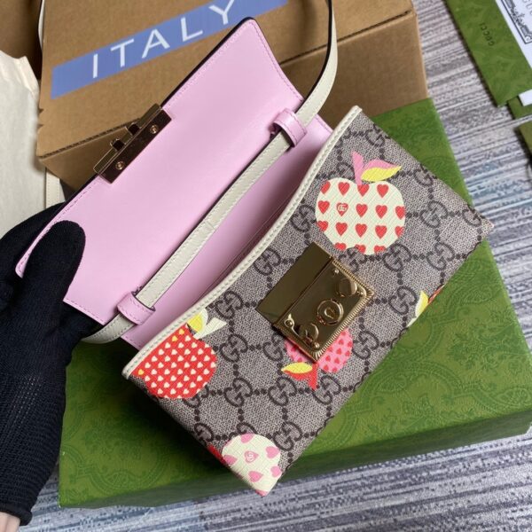 1:1 Replica Gucci Padlock Strawberry Mini Bag Beige For Women, Women's Bags 7in/18cm GG