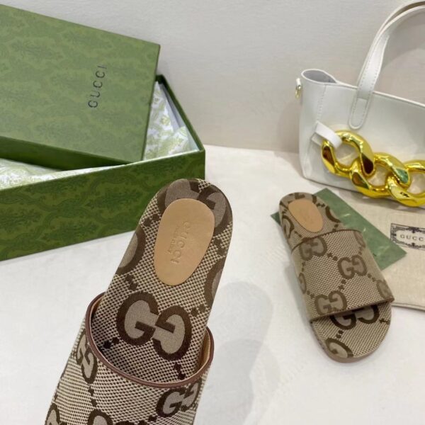 Gucci Platform Slide Sandal By Canvas Fabric Brown For Women GG