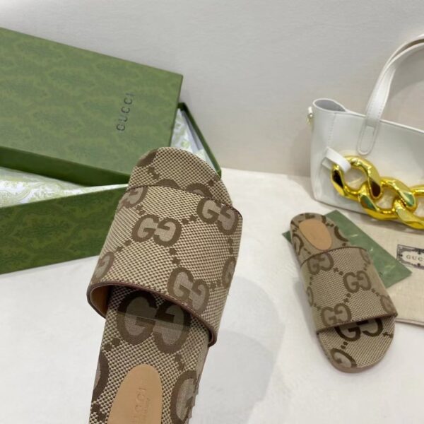 Gucci Platform Slide Sandal By Canvas Fabric Brown For Women GG