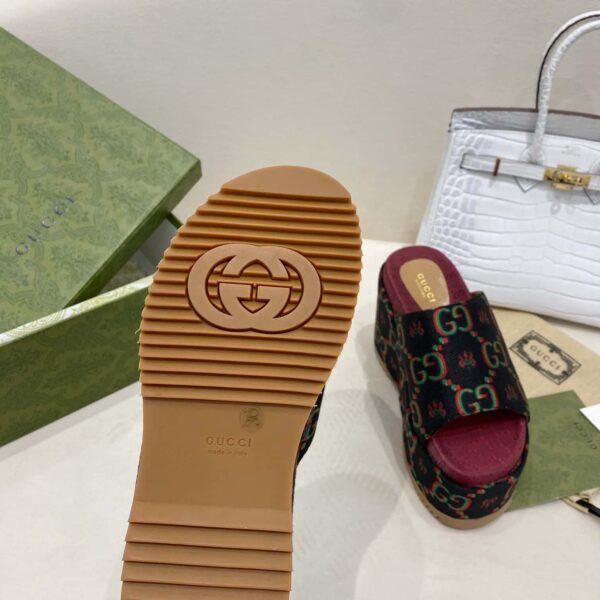 Gucci Platform Slide Sandal Jacquard Black For Women GG ‎623212 UN300 1289