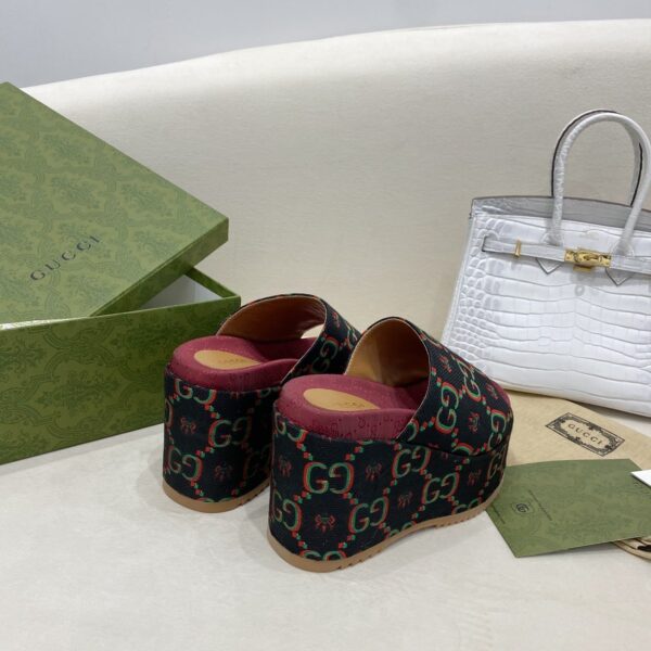 Gucci Platform Slide Sandal Jacquard Black For Women GG ‎623212 UN300 1289