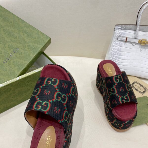 Gucci Platform Slide Sandal Jacquard Black For Women GG ‎623212 UN300 1289