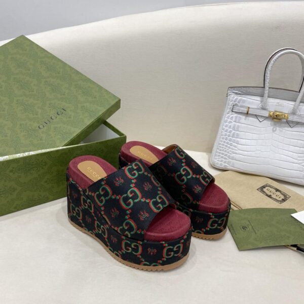 Gucci Platform Slide Sandal Jacquard Black For Women GG ‎623212 UN300 1289
