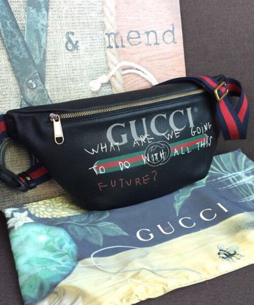 1:1 Replica Gucci Print Waist Belt Bag Black For Women And Men 15in/39cm GG 530412