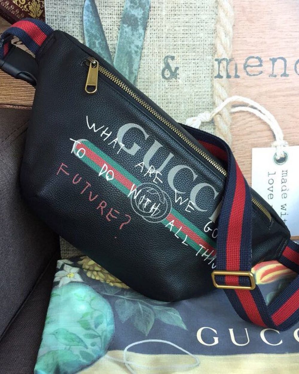 1:1 Replica Gucci Print Waist Belt Bag Black For Women And Men 15in/39cm GG 530412