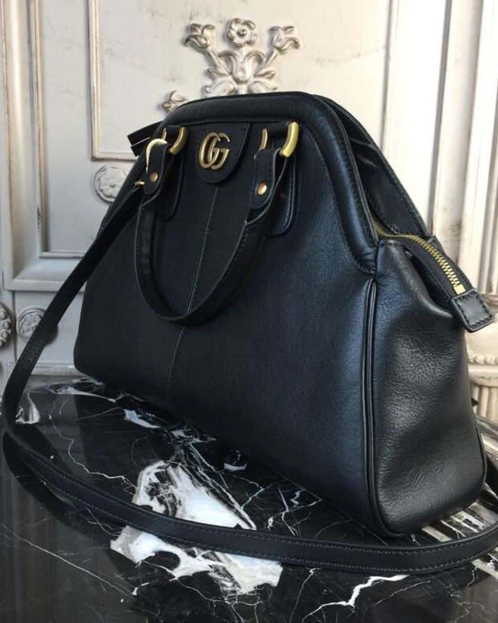 1:1 Replica Gucci Re(Belle) Large Top Handle Bag Black For Women 15.75in/40cm GG