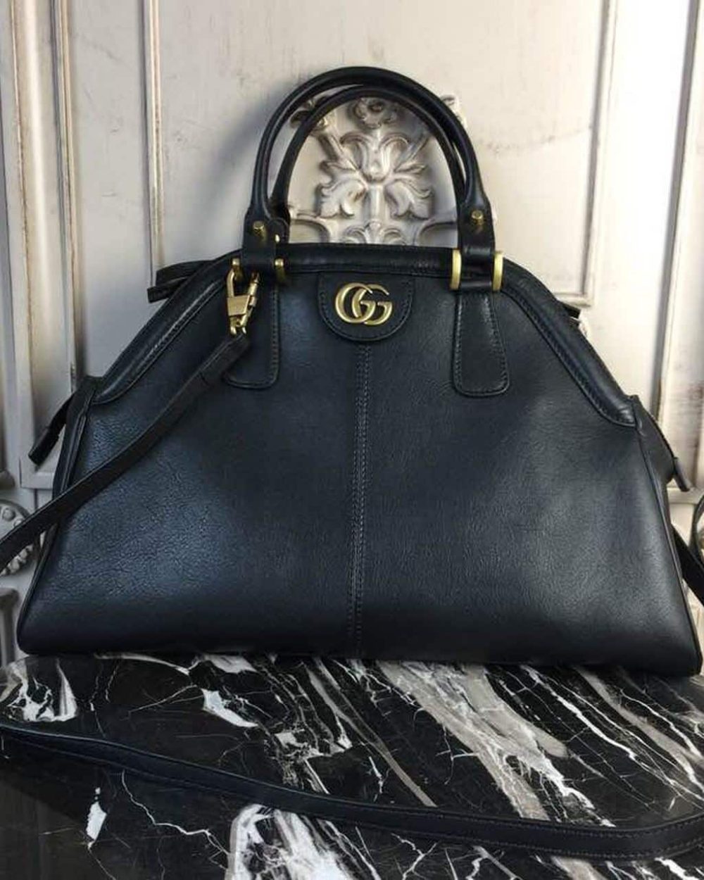 1:1 Replica Gucci Re(Belle) Large Top Handle Bag Black For Women 15.75in/40cm GG