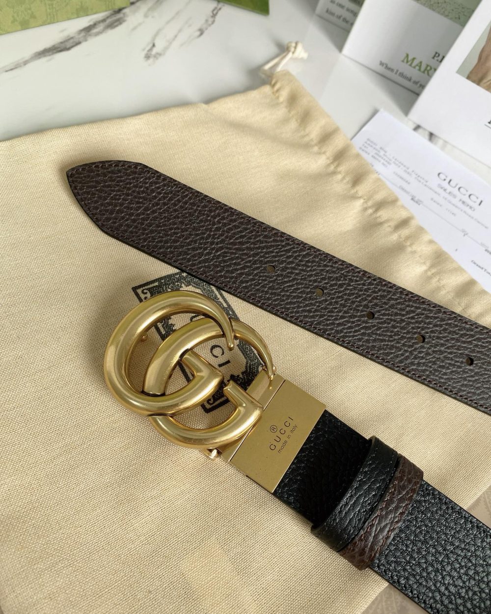 1:1 Replica Gucci Reversible Belt With Double G Buckle Black/Light Brown, GG Women Belt 643847 CAO2T 8170