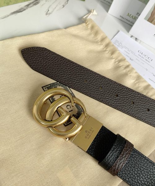 1:1 Replica Gucci Reversible Belt With Double G Buckle Black/Light Brown, GG Women Belt 643847 CAO2T 8170