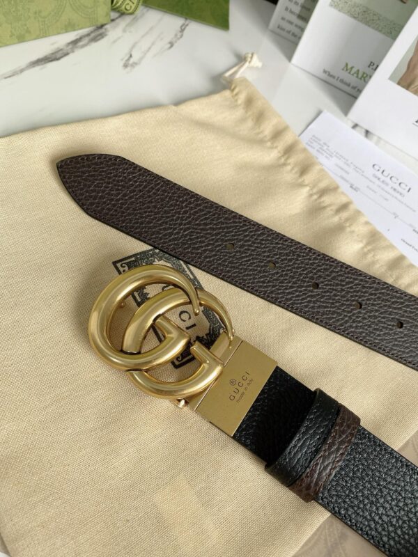 1:1 Replica Gucci Reversible Belt With Double G Buckle Black/Light Brown, GG Women Belt 643847 CAO2T 8170