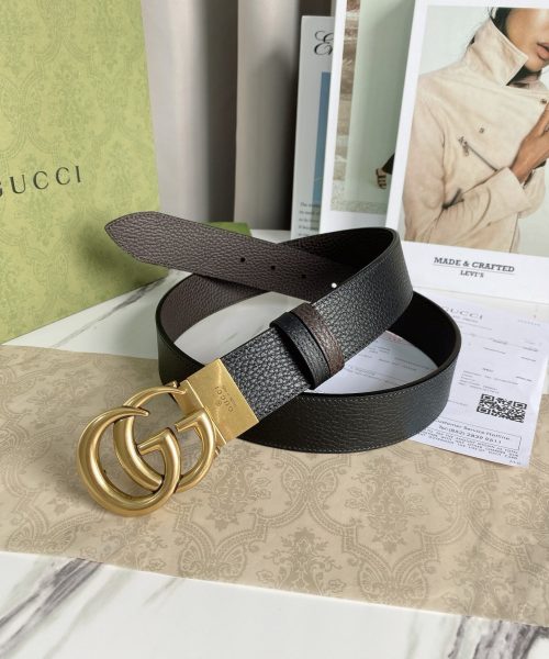 1:1 Replica Gucci Reversible Belt With Double G Buckle Black/Light Brown, GG Women Belt 643847 CAO2T 8170