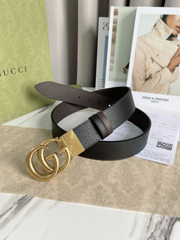 1:1 Replica Gucci Reversible Belt With Double G Buckle Black/Light Brown, GG Women Belt 643847 CAO2T 8170