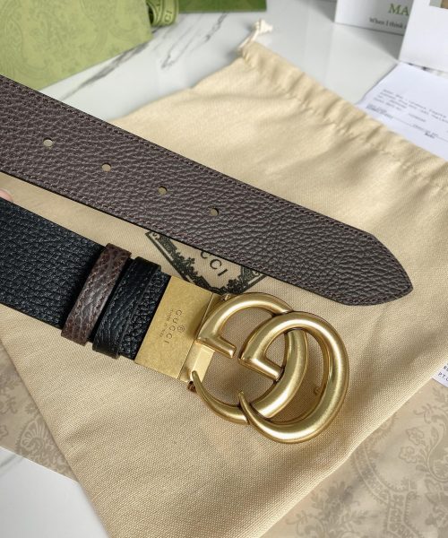 1:1 Replica Gucci Reversible Belt With Double G Buckle Black/Light Brown, GG Women Belt 643847 CAO2T 8170